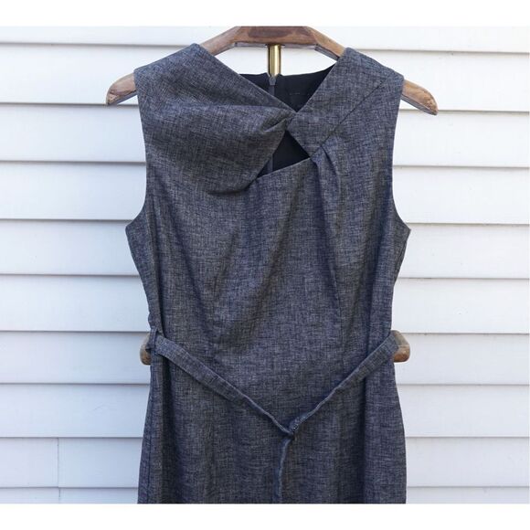 August 1 Eight Chic Grey Linen Blend Belted Dress - Picture 3 of 8